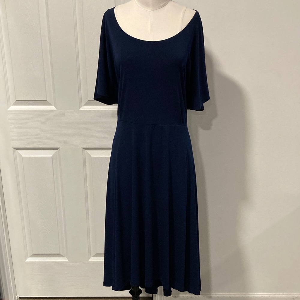 Robbie Bee casual tie back navy knit dress 2X